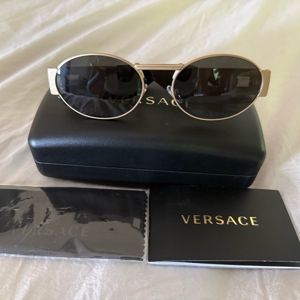 Versace Gold Frame Sunglasses with Black Lenses